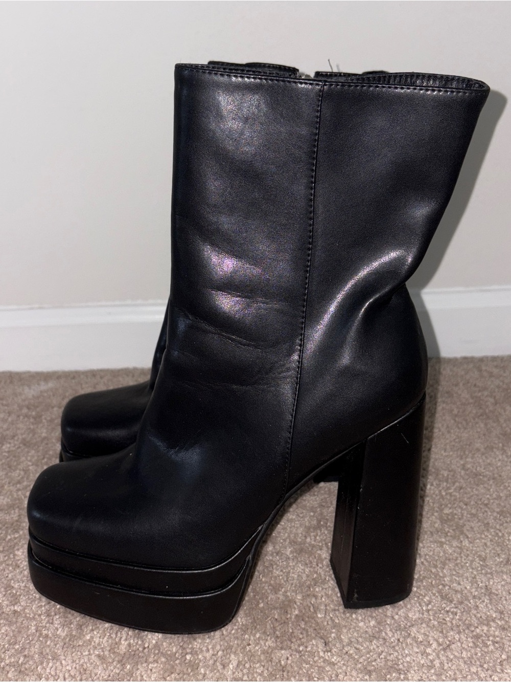 Black Platform Block Heel Women's Boots Size: 9.5